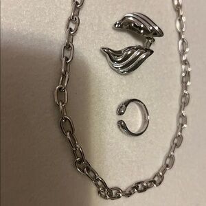 Elegant Silver Chain Necklace, Earrings and ring new